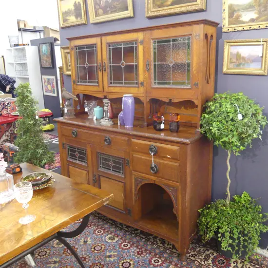 OAK ARTS & CRAFTS SIDEBOARD, SOME FAULTS  1530 x 510 x H.1760mm
