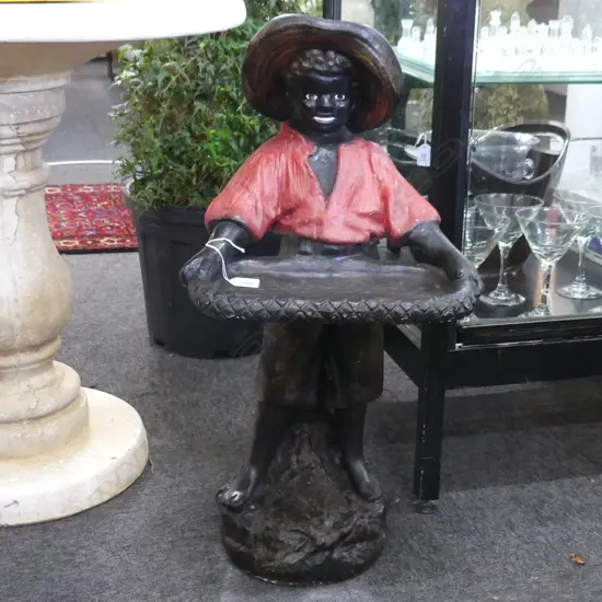 VINTAGE PAINTED CONCRETE BOY HOLDING TRAY H.720mm