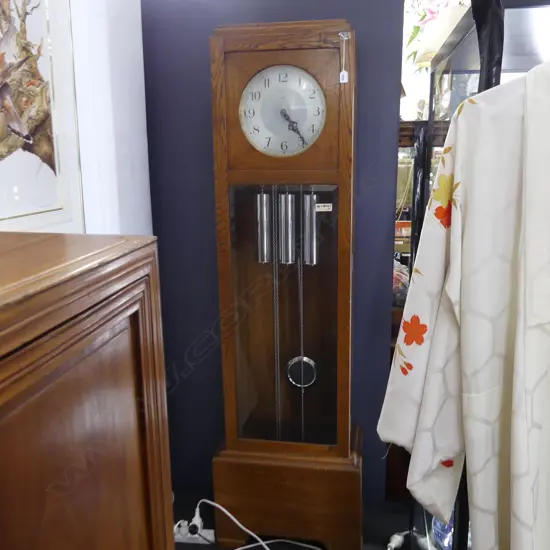 LARGE FRENCH STYLE ART DECO OAK ENFIELD CLOCK -  1930 X 560mm - IN WORKING CONDITION