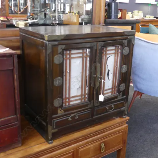 SMALL KOREAN CHEST; DOUBLE DOORS ABOVE 2 DRAWERS W.565 x 360 x 560mm