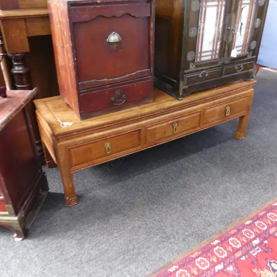 CHINESE LOW SIX DRAWER SIDE TABLE L.1210 mm NEEDS REPOLISHING