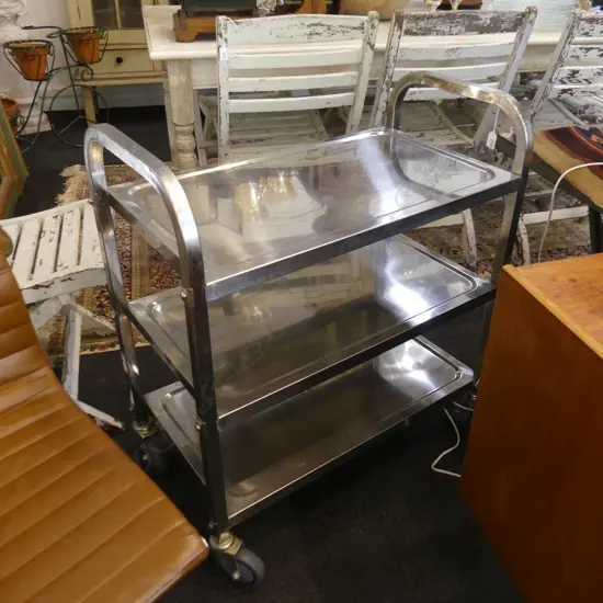 3 TIER INDUSTRIAL STAINLESS STEEL TROLLEY H.840 mm