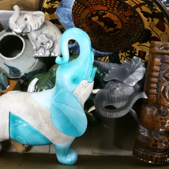 BOX LOT ASST. ELEPHANT ORNAMENTS ETC