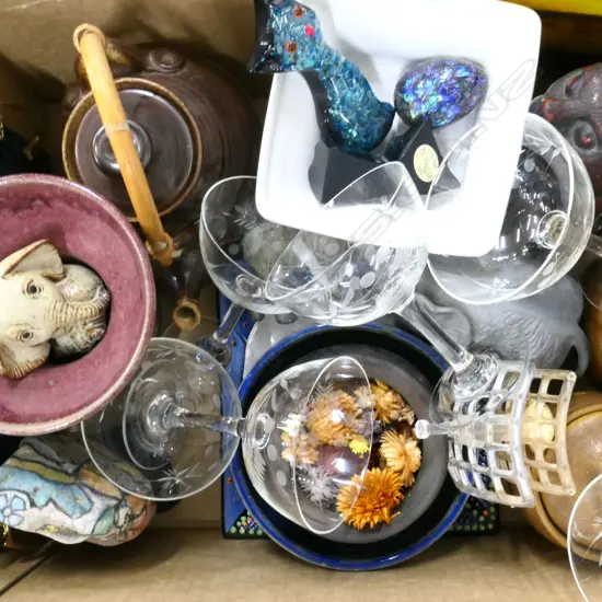 BOX LOT ASST. CERAMICS, ELEPHANTS