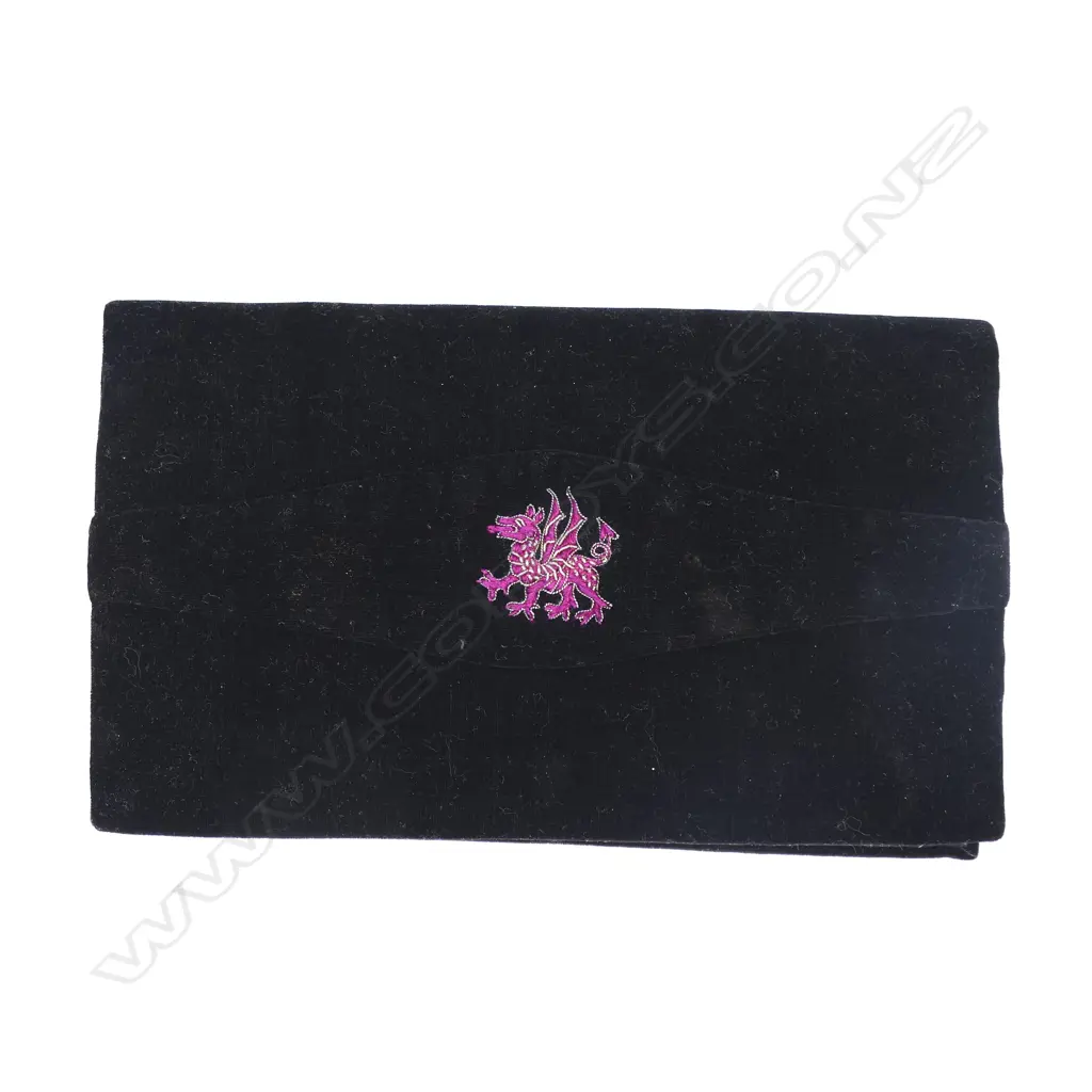 A black velvet evening clutch with Royal Welch (sic) Regimental bullion and embroidery badge to the flap, Image 1++