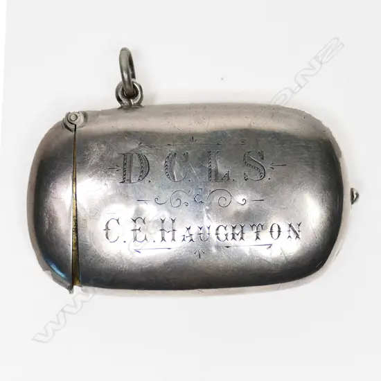 An uncommon sterling silver combination vesta, sovereign and stamp case, with NZ interest,