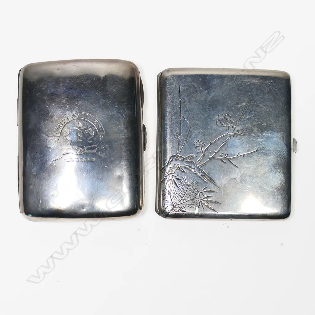 Two small silver cigarette cases ( one Japanese, one with Scottish crest), Image 1++