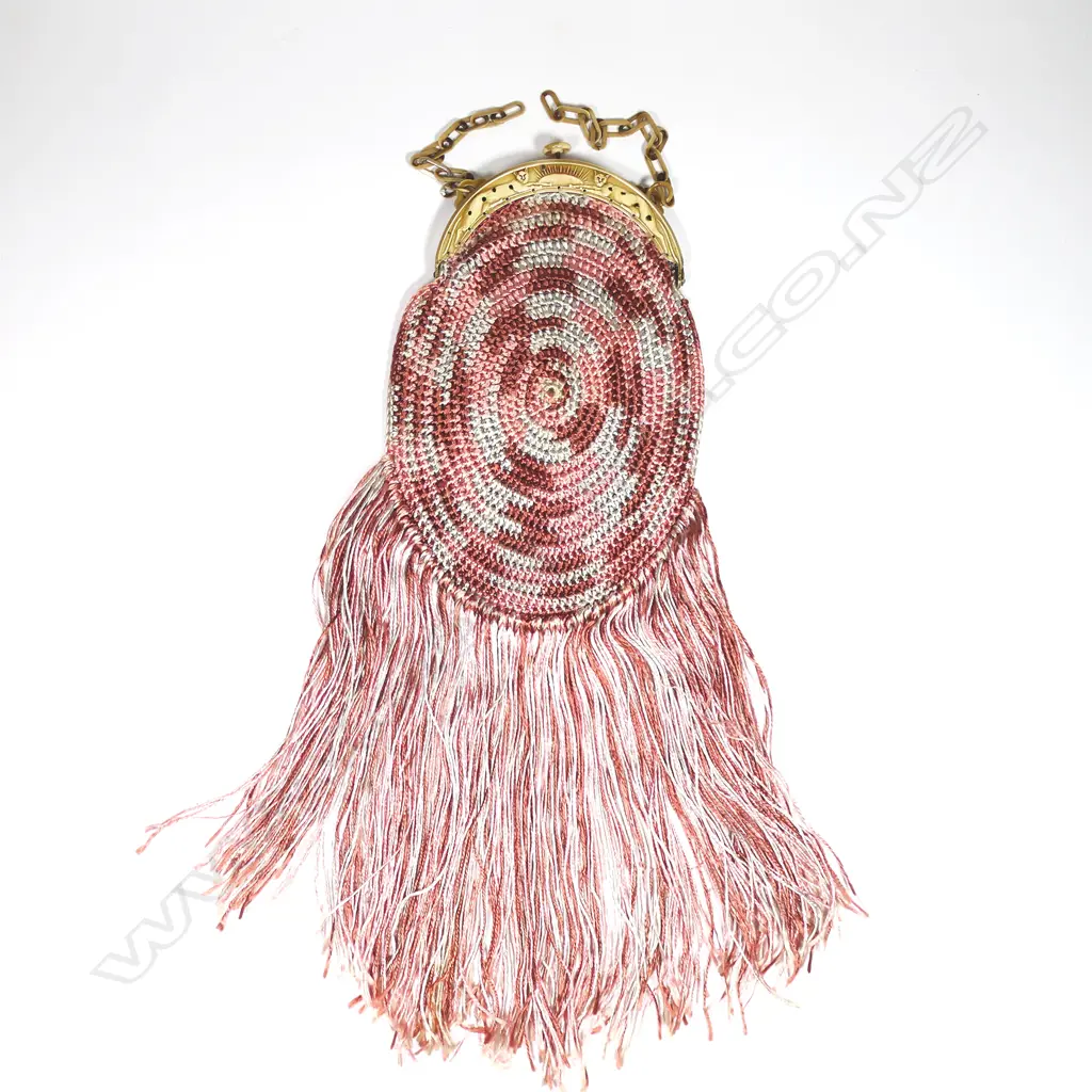 A French Art Deco period crocheted silk handbag with moulded celluloid frame, Image 1++