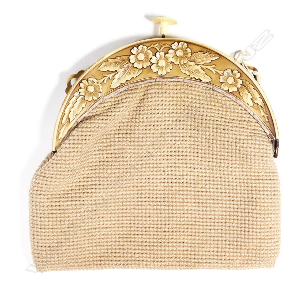 A French moulded floral patterned celluloid framed tapestry handbag, c.1930, Image 1++