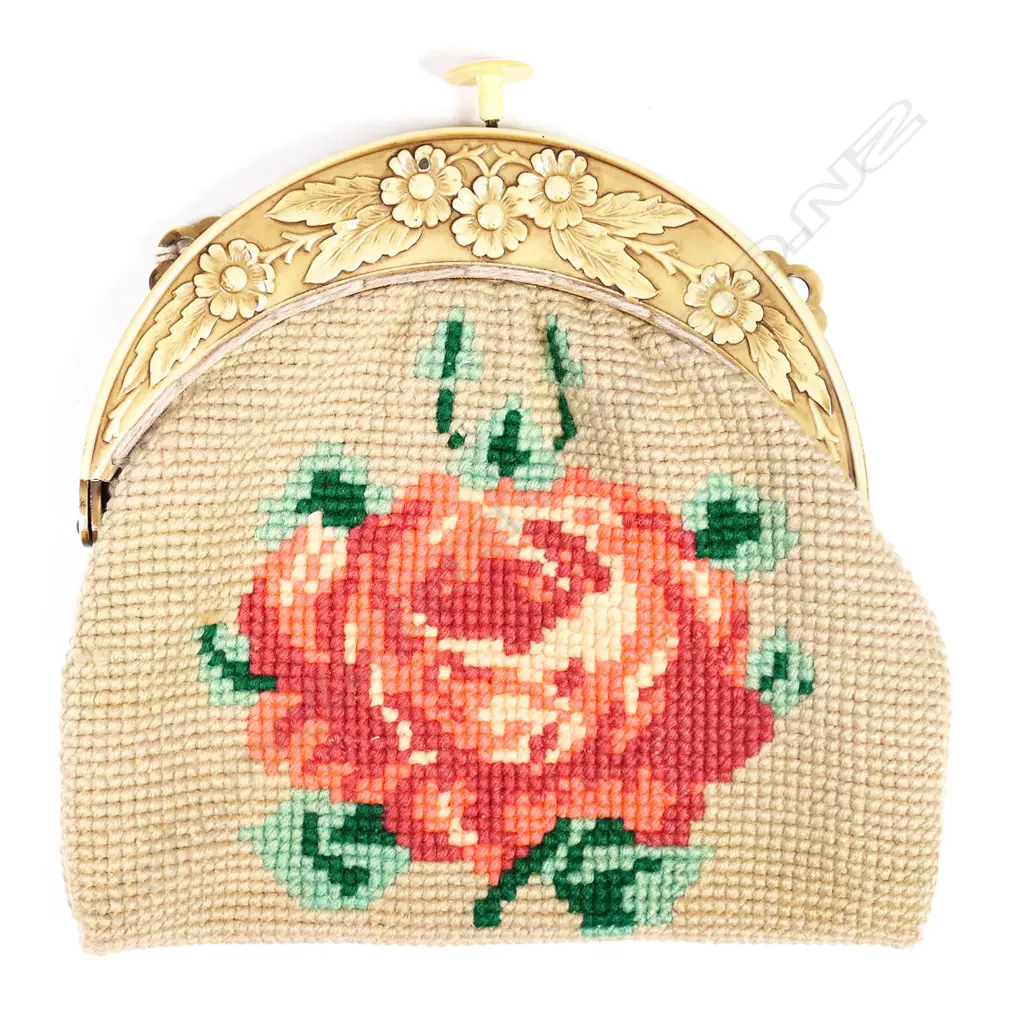 A French moulded floral patterned celluloid framed tapestry handbag, c.1930, Image 1++