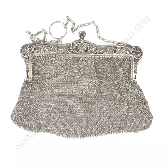 A German .800 silver chain mail mesh handbag,