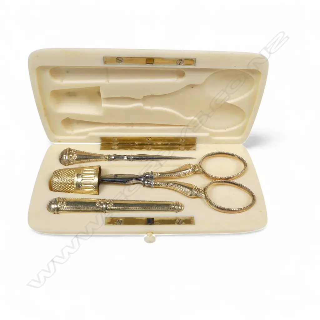 A French 19thC, , Napoleon II period, solid ivory cased étui or nécessaire with silver gilt implements, Image 1++