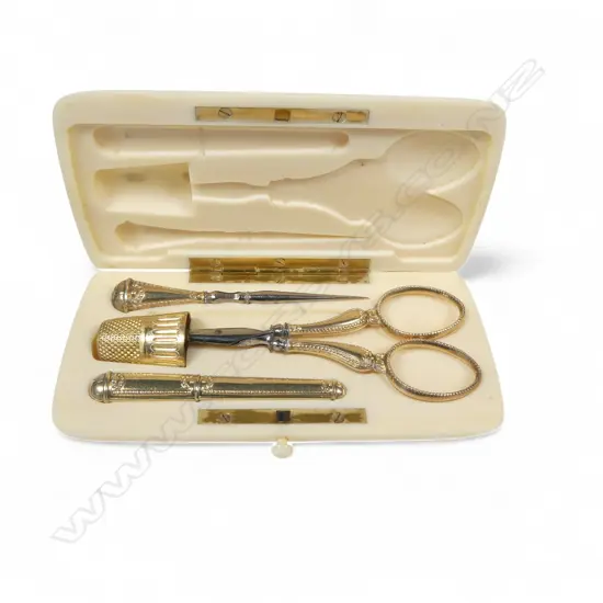 A French 19thC, , Napoleon II period, solid ivory cased étui or nécessaire with silver gilt implements,