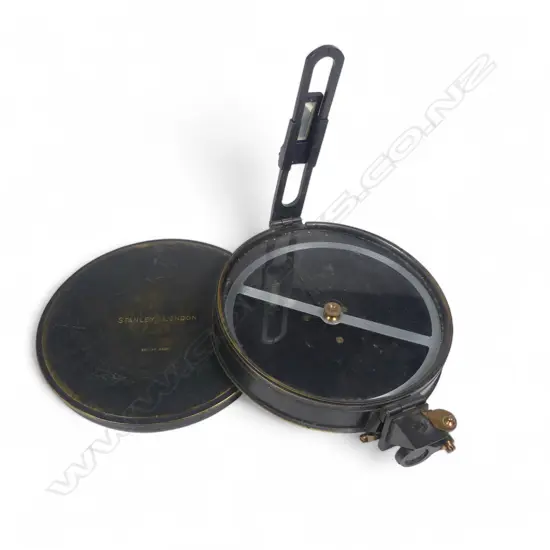 A Stanley, London 4½" prismatic compass, with lacquered brass case,