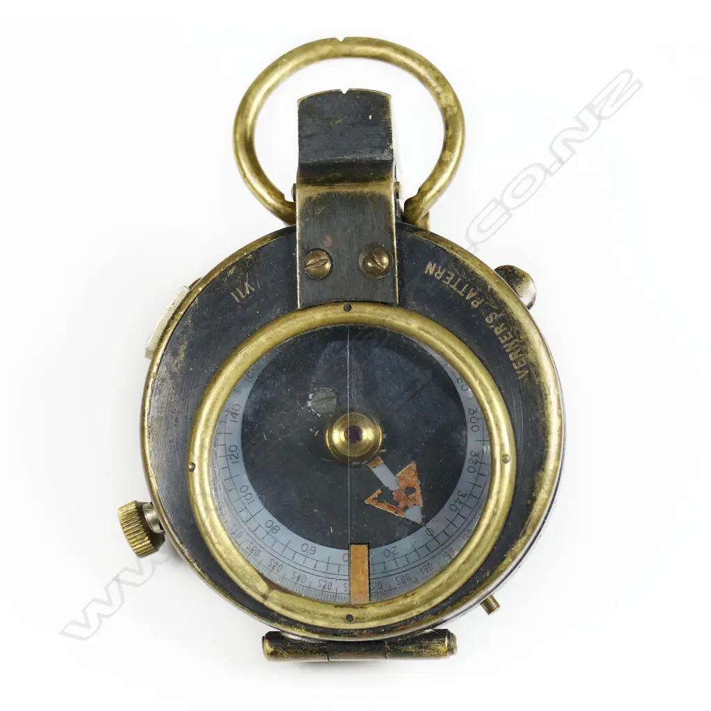 WWI military Verner's Patent Mk VII degrees dry card prismatic compass by  Newton & Wright, London W, Image 1++