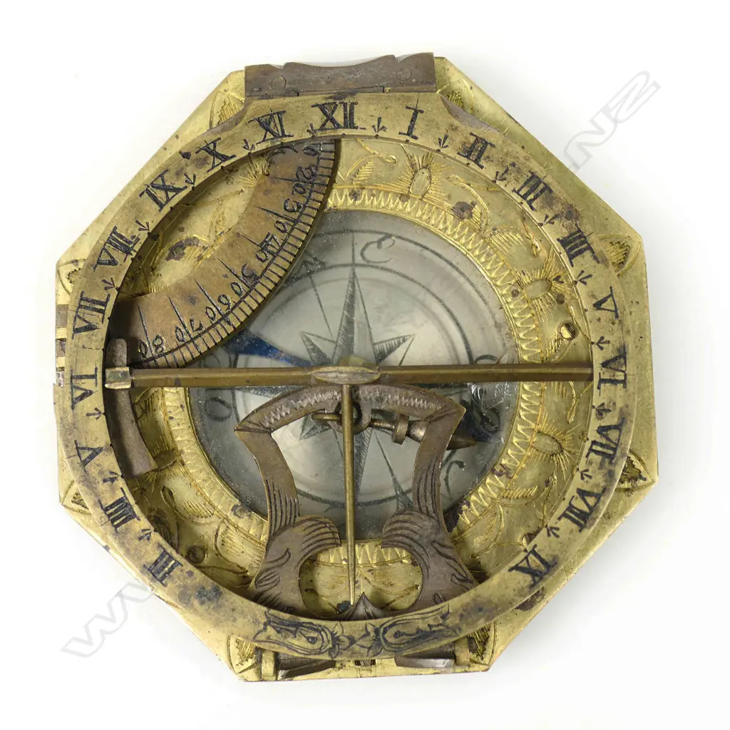 An octagonal brass Augsburg equatorial sundial, c.1820 by Johann Schrettegger*, Image 1++