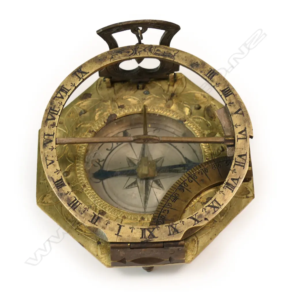 An octagonal brass Augsburg equatorial sundial, c.1820 by Johann Schrettegger*, Image 1++