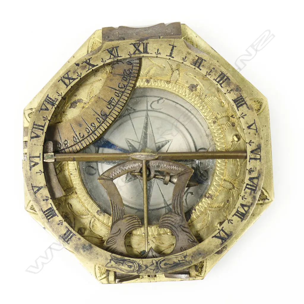 An octagonal brass Augsburg equatorial sundial, c.1820 by Johann Schrettegger*, Image 1++
