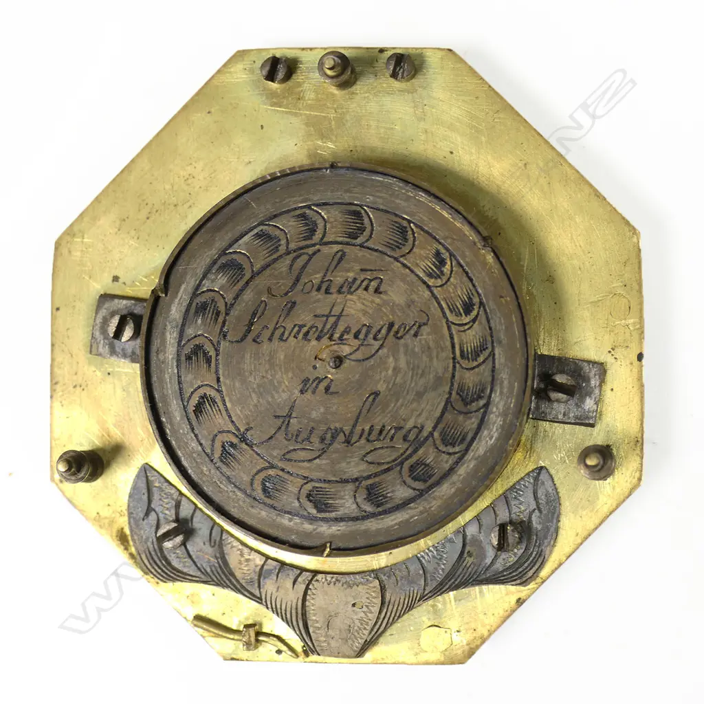 An octagonal brass Augsburg equatorial sundial, c.1820 by Johann Schrettegger*, Image 1++