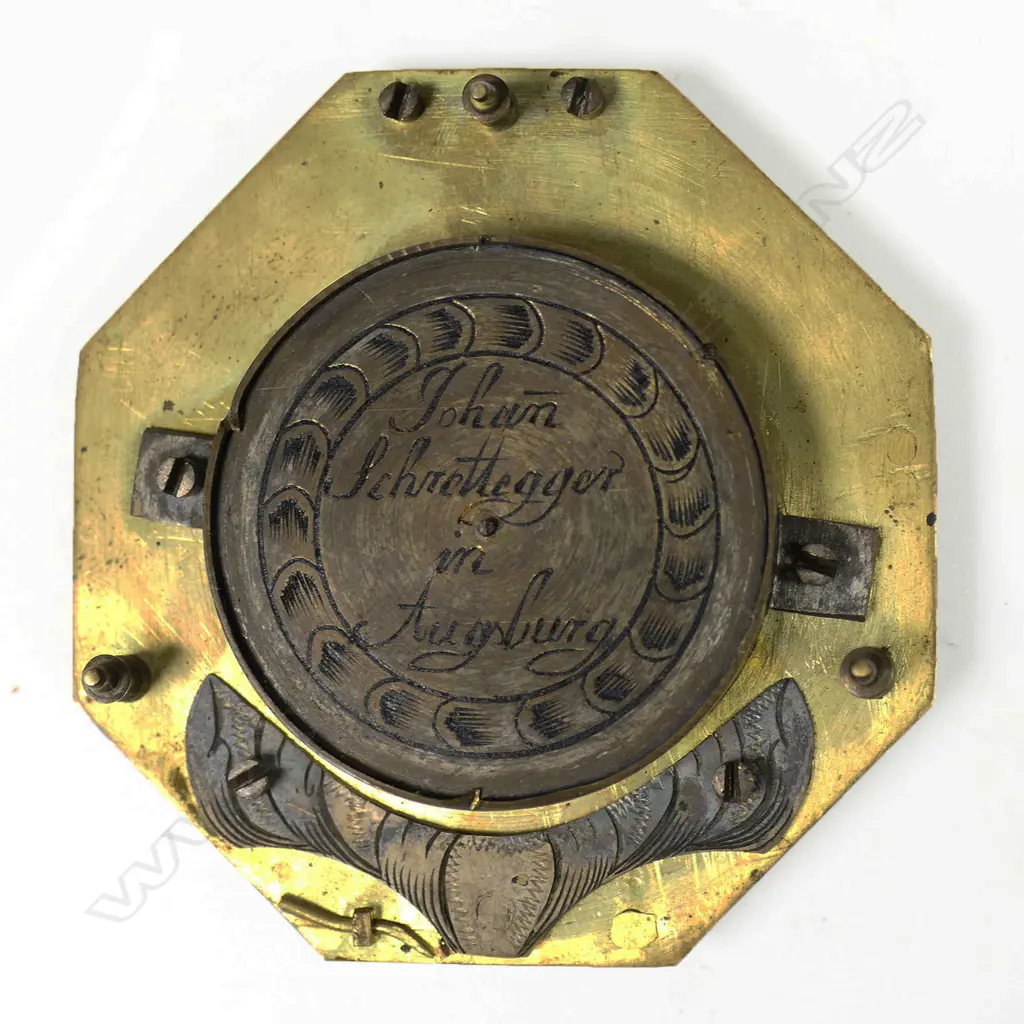An octagonal brass Augsburg equatorial sundial, c.1820 by Johann Schrettegger*, Image 1++