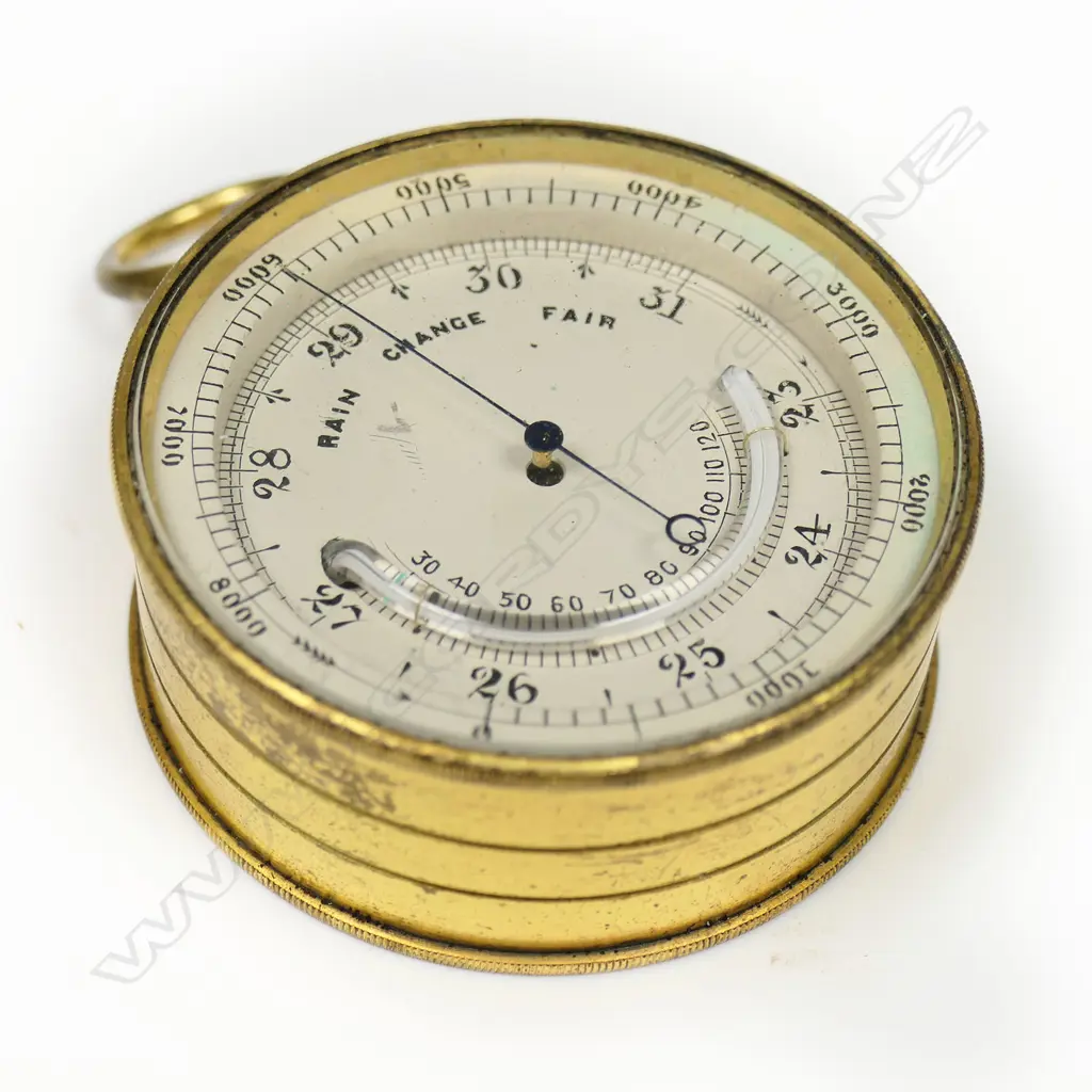 A gilt brass pocket aneroid barometer-altimeter with thermometer, Image 1++