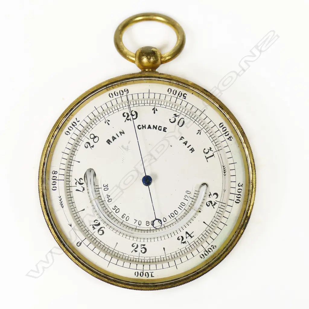 A gilt brass pocket aneroid barometer-altimeter with thermometer, Image 1++