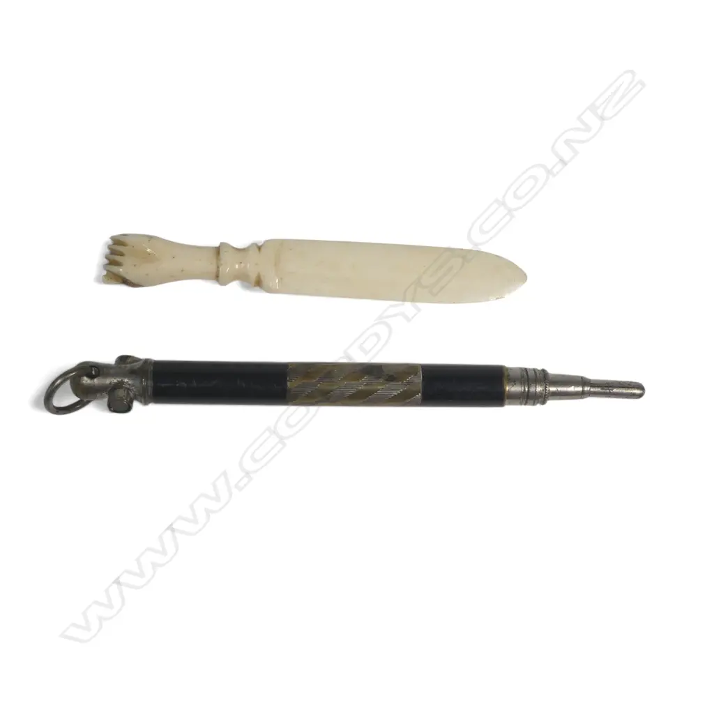 Two Stanhopes - a small bone letter knife and a brass propelling pencil, Image 1++