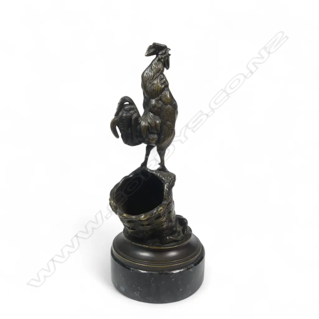 A bronze sculpture by Auguste Nicolas Cain (French 1821-1894) 'Coq chantant, (Crowing cockerel), Image 1++