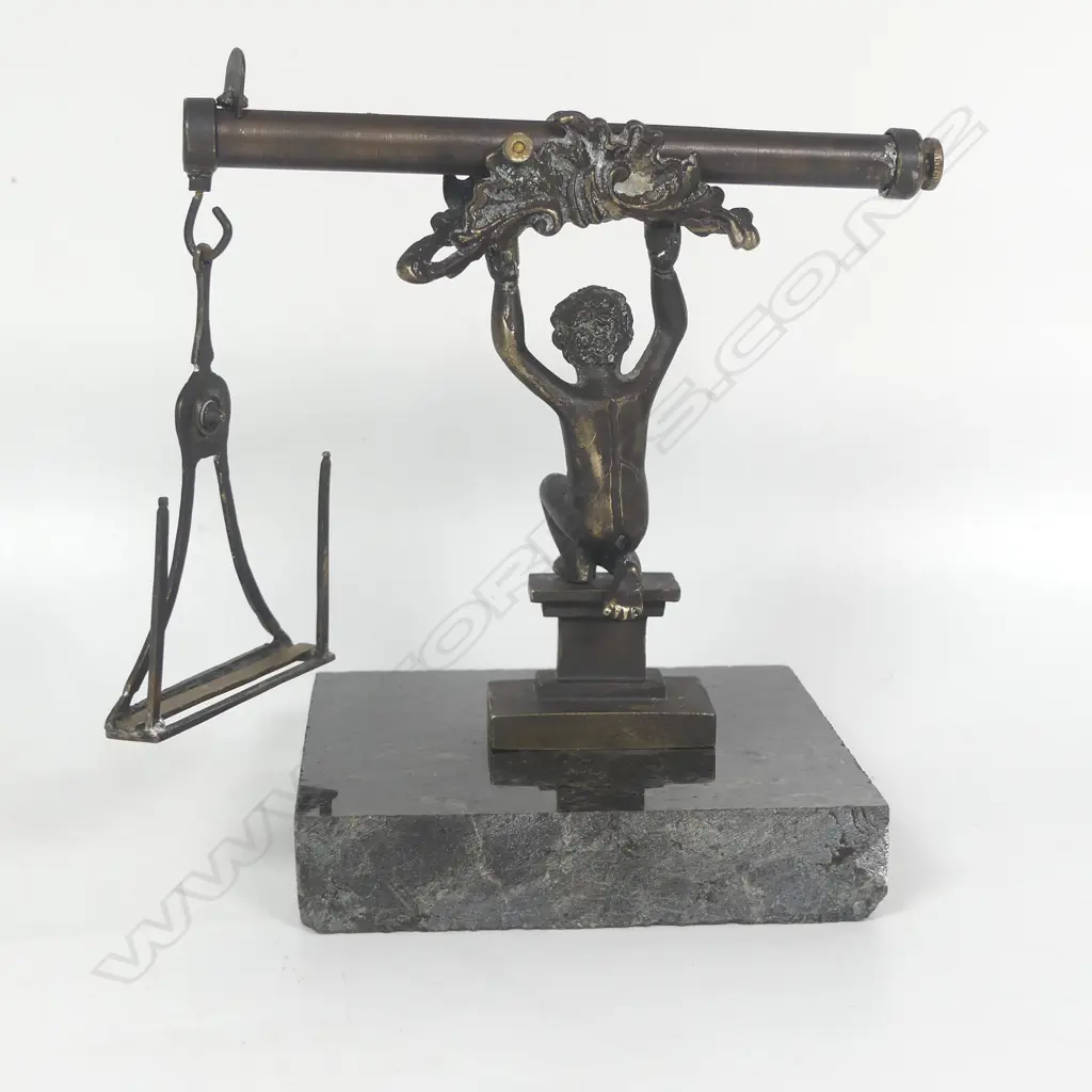 An ornamental table top early Victorian figural postal balance scale by H.B. Wright London Image 1++