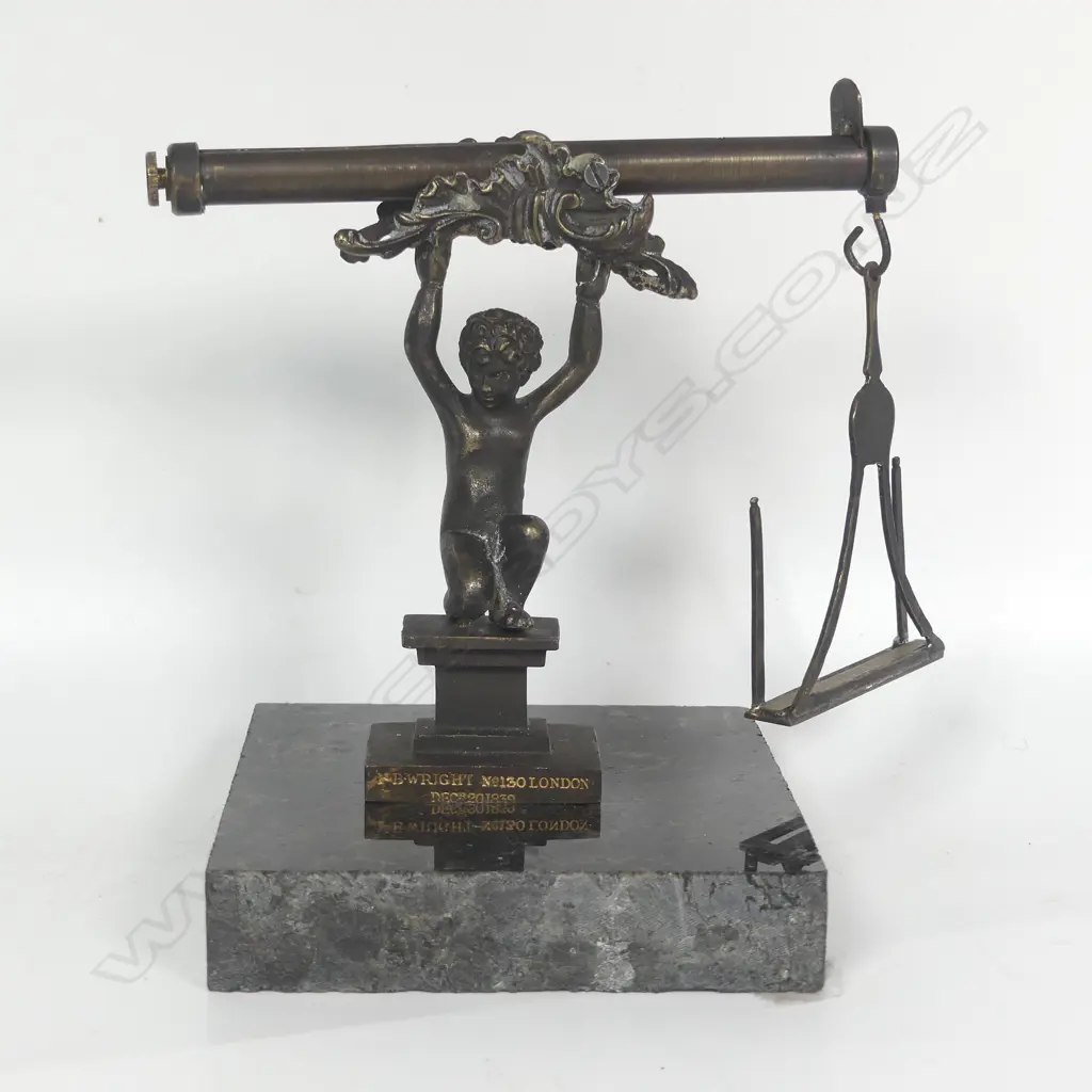 An ornamental table top early Victorian figural postal balance scale by H.B. Wright London Image 1++