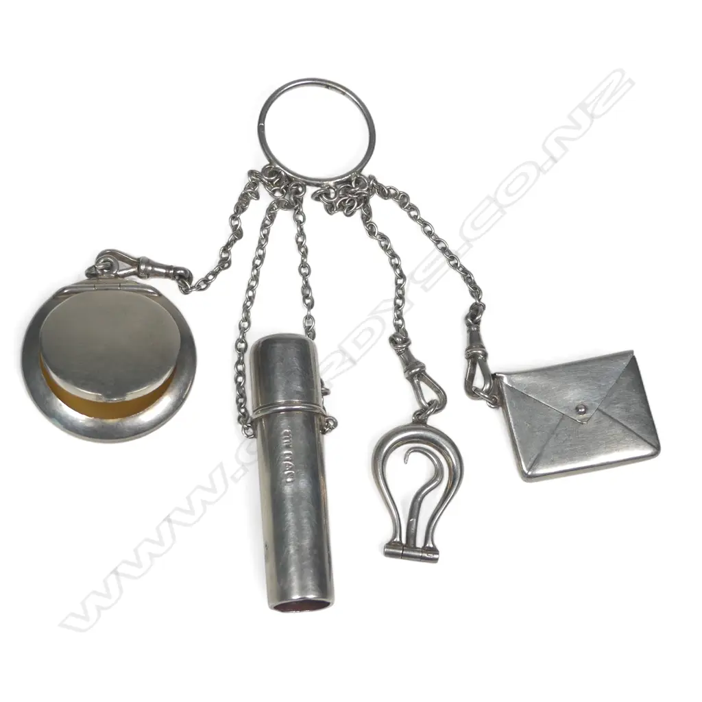 A sterling silver finger chatelaine, all four pieces by Adie & Lovekin Ltd, but of various assay offices and dates 1895-1909, Image 1++