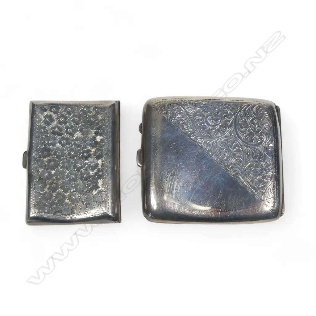 Two sterling silver cigarette cases, Birmingham 1910 and 1922. Total 145gm Image 1++