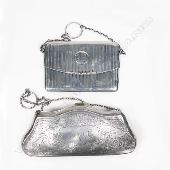 A sterling silver finger ring purse Birmingham 1915 and card case London 1909,