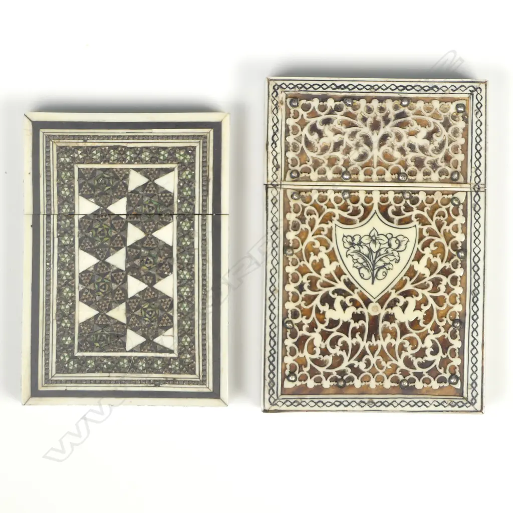 Two Anglo-Indian mid-19thC visiting card cases, one Vizagapatam, the other sadeli micro-mosaic, Image 1++