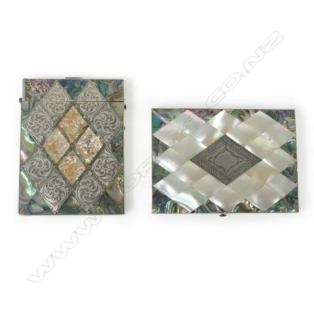 Two 19thC mother of pearl and abalone cartes de visite cases, Image 1++