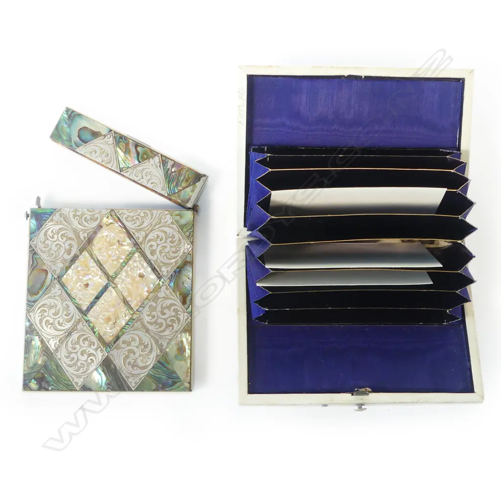 Two 19thC mother of pearl and abalone cartes de visite cases, Image 1++