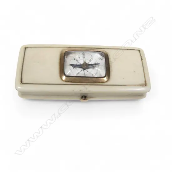 A Georgian period ivory toothpick box set with a compass and holding a miniature thermometer by Robt. Bancks,