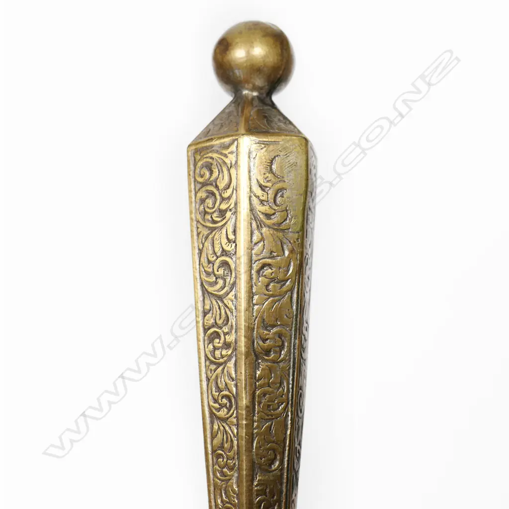 A gilt brass bouquet holder, possibly French, the cone cast and pierced with acanthus and lilies, on a hexagonal tapering handle. H.155mm Image 1++