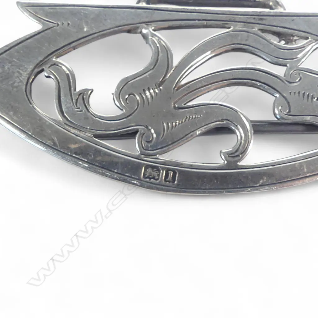A NZ silver and agate belt buckle by Hosie & Bell*; a two piece sash belt buckle B'ham 1910; a pair of shoe buckles B'ham 1909; half an Art Nouveau buckle B'ham 1903; pair hat pin cockerel finials B'ham 1909. Image 1++