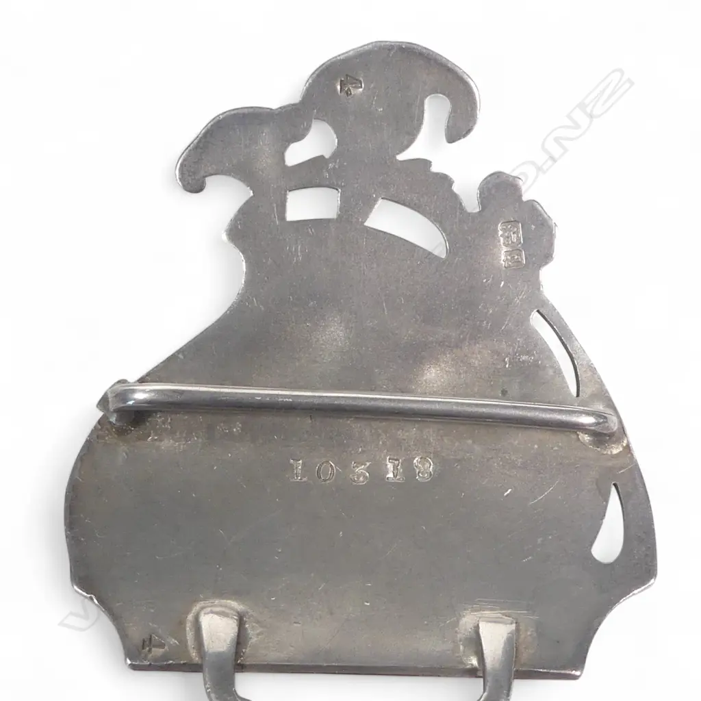 A NZ silver and agate belt buckle by Hosie & Bell*; a two piece sash belt buckle B'ham 1910; a pair of shoe buckles B'ham 1909; half an Art Nouveau buckle B'ham 1903; pair hat pin cockerel finials B'ham 1909. Image 1++