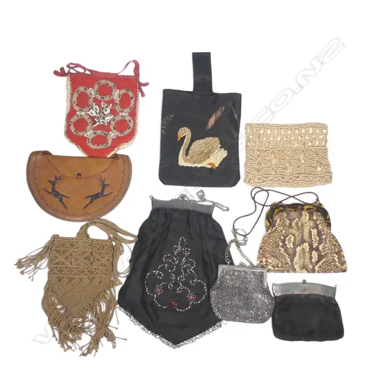 A selection of nine various purses.