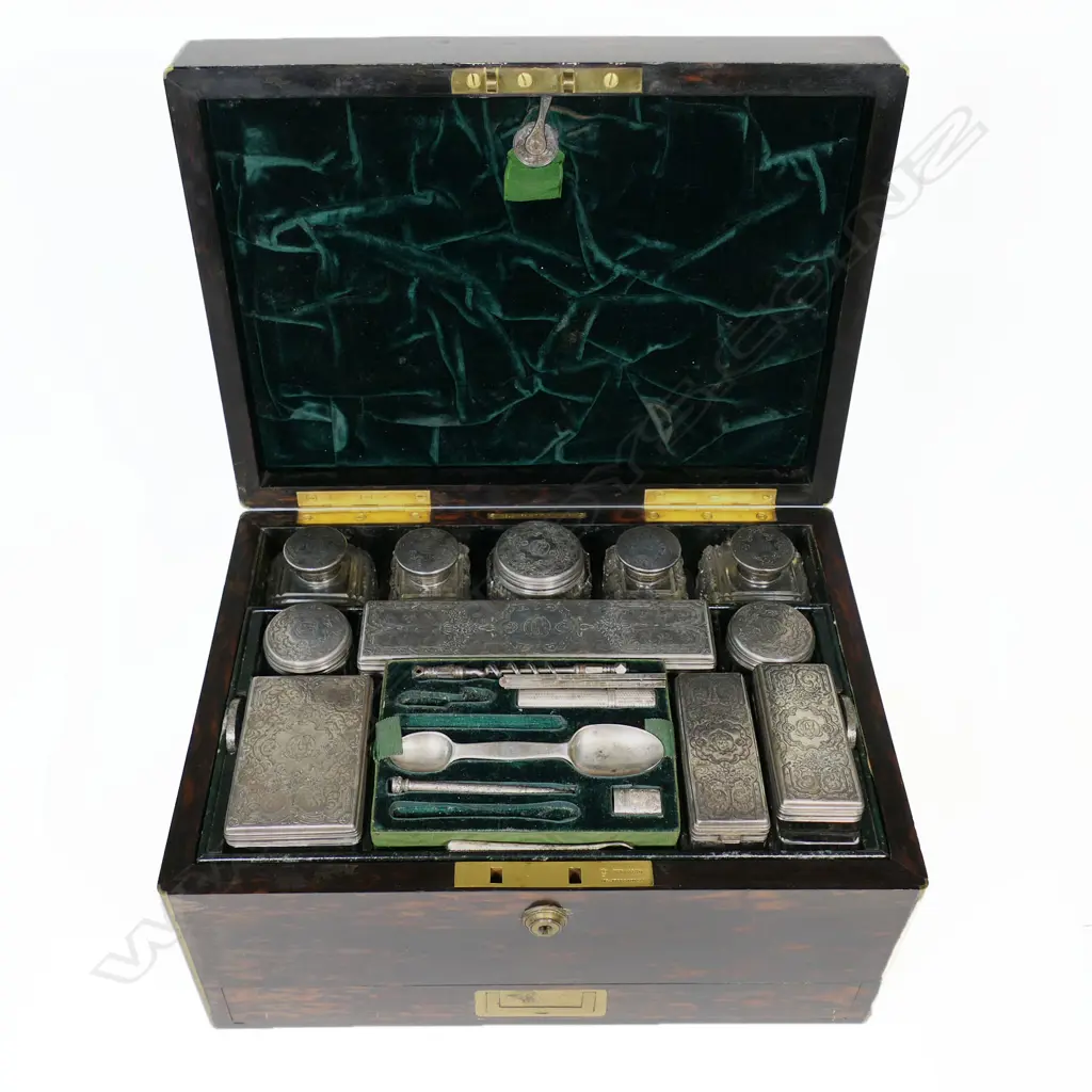 A good Victorian coromandel dressing case by W. Leuchars, 38 Piccadilly, London* (makers to the Royal Family) with near complete sterling silver fittings, London 1852 by Frances Douglas**, Image 1++