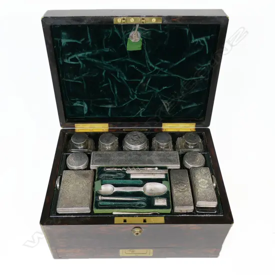 A good Victorian coromandel dressing case by W. Leuchars, 38 Piccadilly, London* (makers to the Royal Family) with near complete sterling silver fittings, London 1852 by Frances Douglas**,
