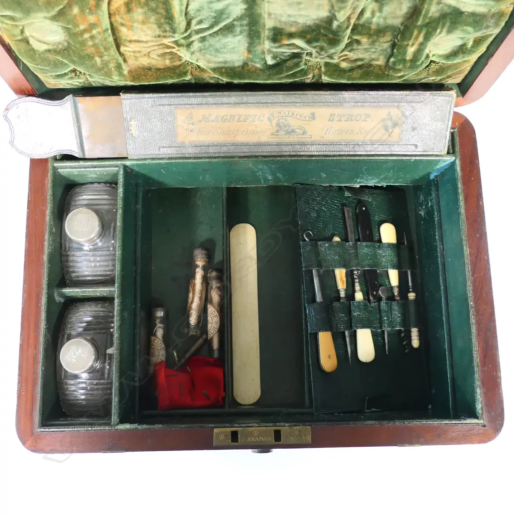 A good George IV period brass bound mahogany gentleman's dressing case by Thomas Briggs* 27 Piccadilly, London, with sterling silver capped cut crystal bottles and jars by John & Archibald Douglas, London 1825, Image 1++