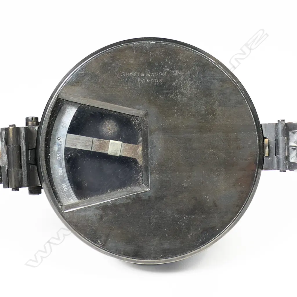 A Short & Mason black enamelled and gilt brass pocket 'Tycos' Verschoyle Transit* and a 70mm gunmetal prismatic survey compass on stem by the same maker. Image 1++