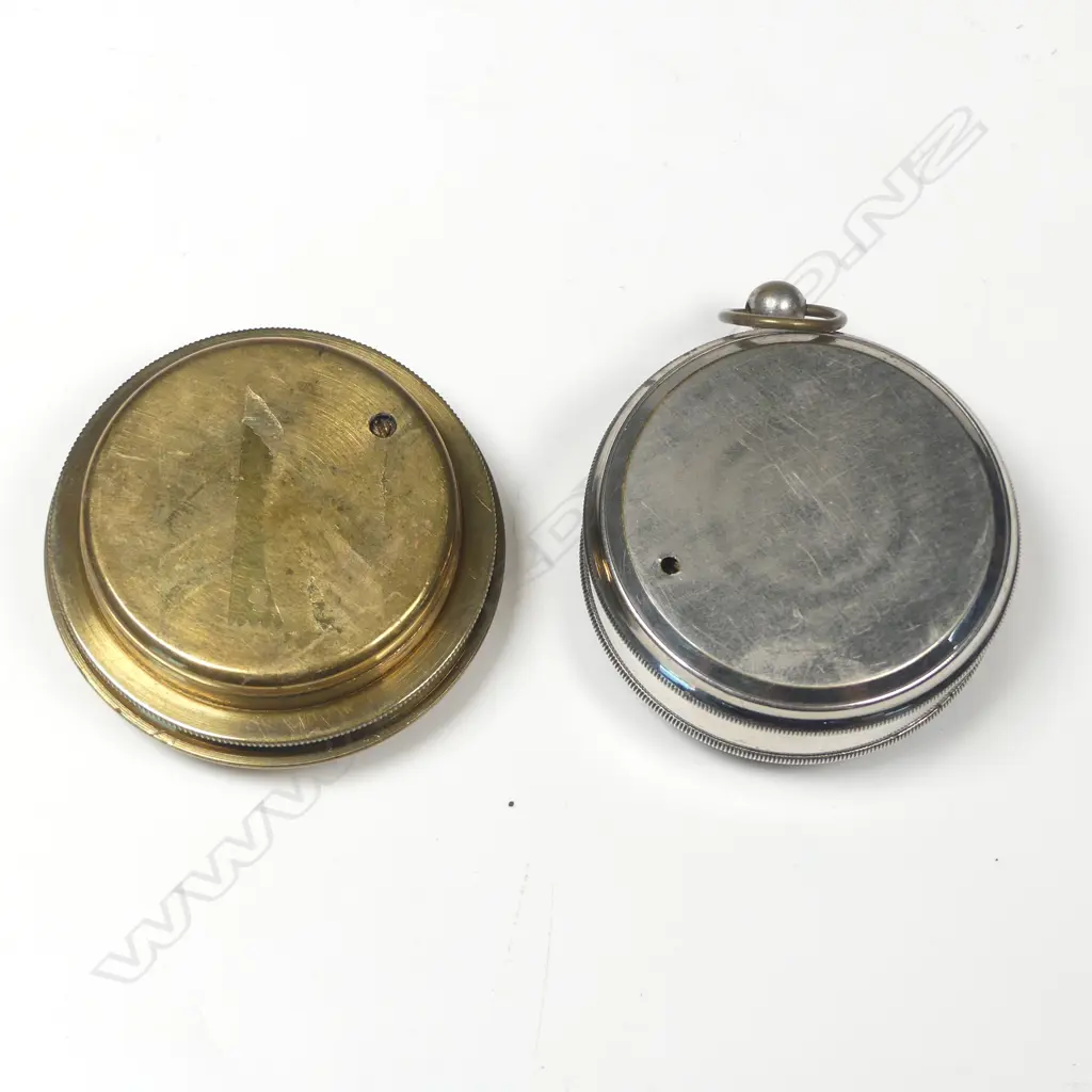 A brass cased small metric barometer-altimeter, and a silver plated cased French pocket aneroid barometer-altimeter, Image 1++