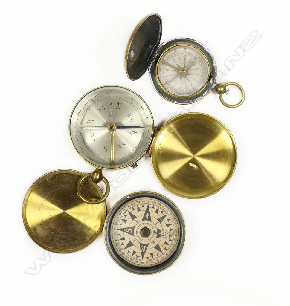 Three 19thC pocket compasses, two hunter cased, one with press lid, Image 1++