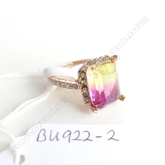 GOLD PLATED AND FAUX WATERMELON TOURMALINE RING