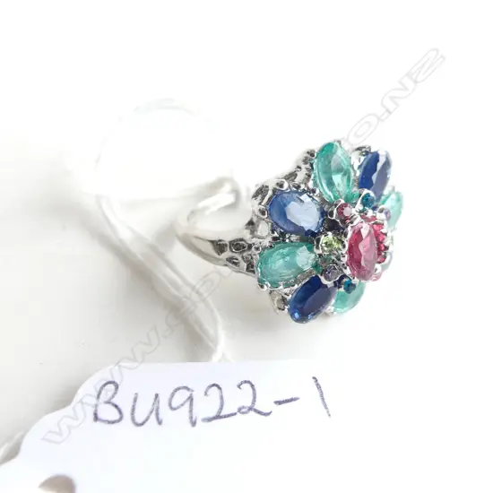 MULTI FAUX GEM SET SILVER  COLOUR  RING