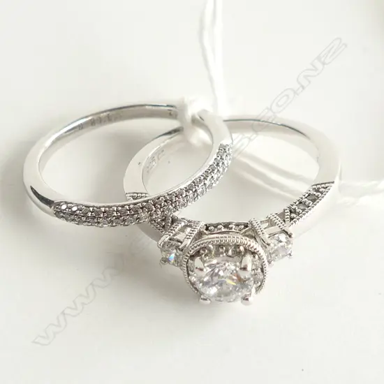 2 925 SILVER & CZ RINGS; CZ WEDDER + SEMI MOUNTED CZ